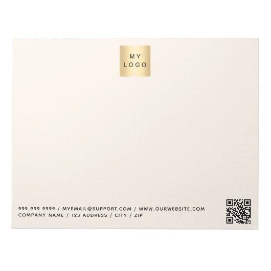 Beige crème QR code bedrijf logo Notitieblok (Voorkant)