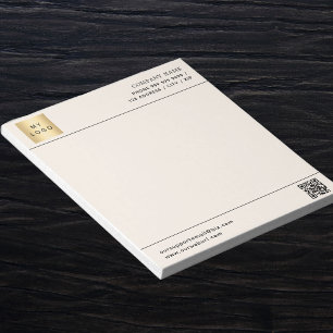 Beige crème QR code business logo briefhoofd Notitieblok