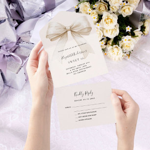 Beige crème strik Sweet 16 rsvp All In One Uitnodiging