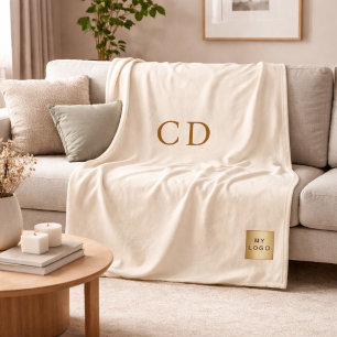 Beige crèmekleurig bedrijfslogo bedrijf geschenk m fleece deken