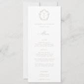 Beige Crest Monogram Floral Weddenschap Menu Kaart (Voorkant)