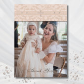 Beige Cross Christian Baptism Photo Thank You Card Bedankkaart