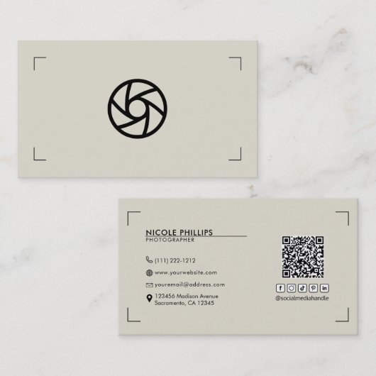 Beige Custom Logo Fotografie Brackets Modern Visitekaartje (Voorkant / Achterkant)