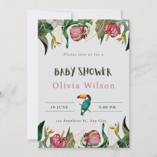 Beige Cute Bloemen Baby Shower Uitnodiging (Voorkant)