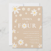 Beige Daisy Vierde 4e Vier Verjaardag Kaart (Voorkant)