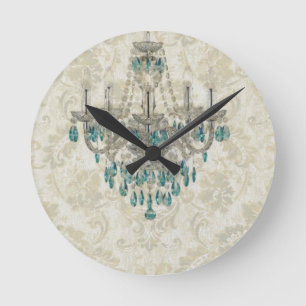 beige Damask French Country blue Chandelier Ronde Klok