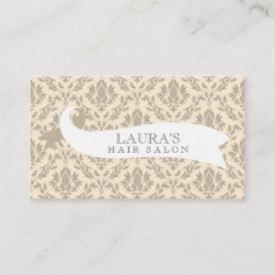 Beige Damask Hair Salon Visitekaartjes
