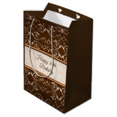 Beige Damask Roos gouden strepen Medium Cadeauzakje (Achterkant Gekanteld)