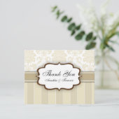 Beige Damask Stripe Wedding Bedankt (Staand voorkant)