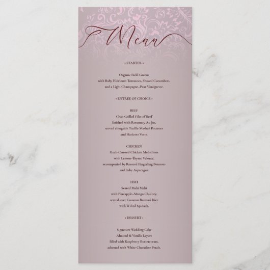 Beige Damask Wedding Menu Kaart (Voorkant)