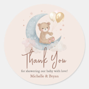 Beige Dank Je Teddybeer Babyshower Ronde Sticker