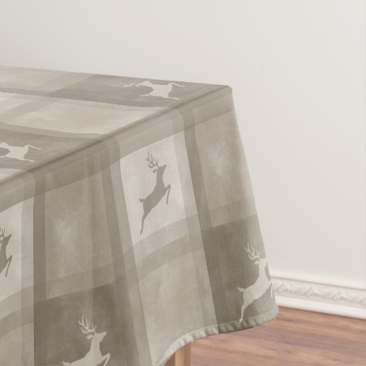 Beige Deer Plaid Watercolor Texture Christmas Tafelkleed (Voorbeeld)