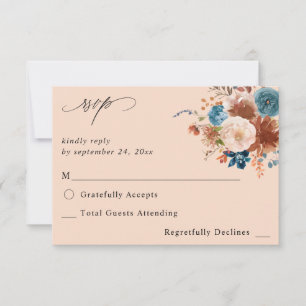 Beige & Dusty Blue Floral no Meal RSVP 2 - Beige Kaartje