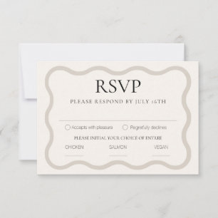 Beige & Ecru Elegant Modern Minimaal Golvend Lijst RSVP Kaartje