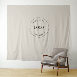 Beige Eenvoudige Aangepaste Grote Logo achtergrond Wandkleed
