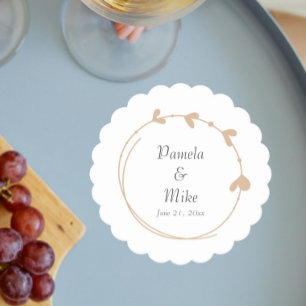 Beige eenvoudige hart krans bruiloft kartonnen onderzetters