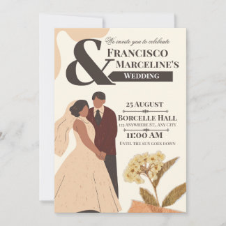 Beige Eenvoudige Scrapbook Trouw Uitnodiging