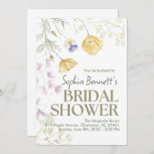 Beige Elegant Floral Douche nuptiale Invitation (Devant / Derrière)