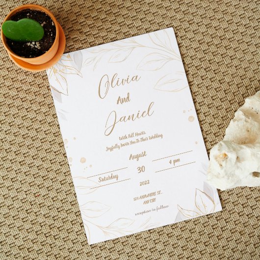 Beige Elegant Floral Faire-part de mariage