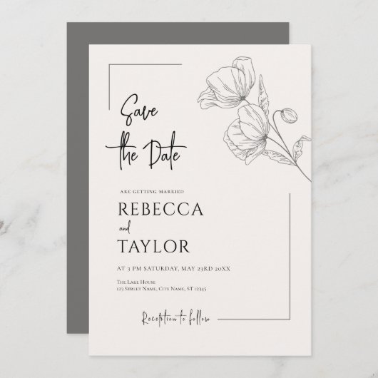 Beige Elegant Minimaal Save the Date Kaart (Voorkant / Achterkant)