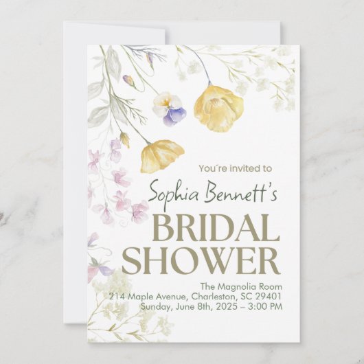 Beige Elegante Bloemen Bruids Douche Uitnodiging (Voorkant)