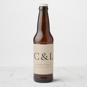 Beige Elegante Minimalistische Bruiloft Monogram Bier Etiket