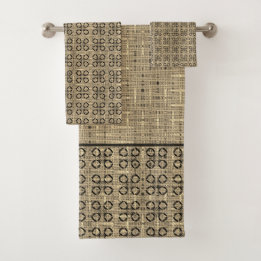 Beige en Black Weaved Pattern Bad Handdoek