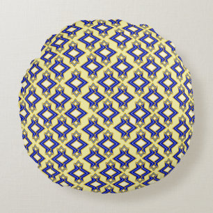 Beige en blauwe Art Deco behangpatroon Rond Kussen