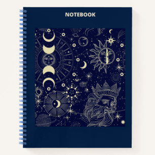 BEIGE EN BLAUWE ASTROLOGIE/ASTRONOMIE THEMED NOTEB NOTITIEBOEK