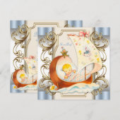 Beige en Blauwe  Baby Boy Shower Kaart (Voorkant / Achterkant)