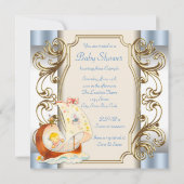 Beige en Blauwe  Baby Boy Shower Kaart (Achterkant)