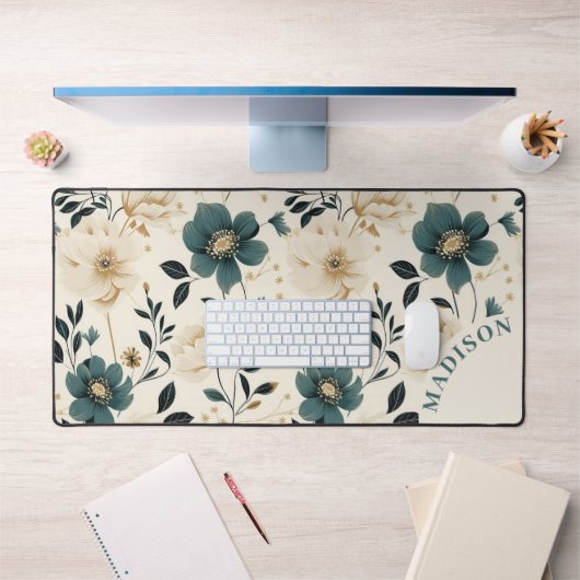 Beige en blauwe bloemen bureaumat (Kantoor 1)