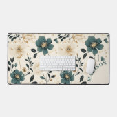 Beige en blauwe bloemen bureaumat (Keyboard & Muis)