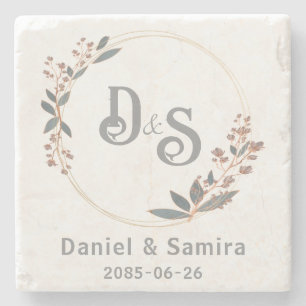 Beige en Blauwe Bloemige Aangepaste Naam Elegant Stenen Onderzetter