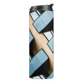 Beige en Blauwe Gebouw Abstract Thermosbeker (Gedraaid links)
