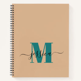 Beige en Blauwgroen gepersonaliseerde Monogram Not Notitieboek