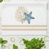 Beige en Blue Rope en Starfish Kitchen Towel Theedoek (Gevouwen)