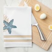 Beige en Blue Rope en Starfish Kitchen Towel Theedoek (Quarter Fold)