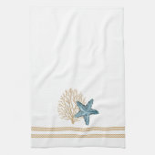 Beige en Blue Rope en Starfish Kitchen Towel Theedoek (Verticaal)