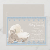 Beige en Blue Teddy Bear Baby shower Kaart (Voorkant / Achterkant)