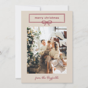 Beige en bordeauxrode mooie strik foto Prettig ker Feestdagenkaart