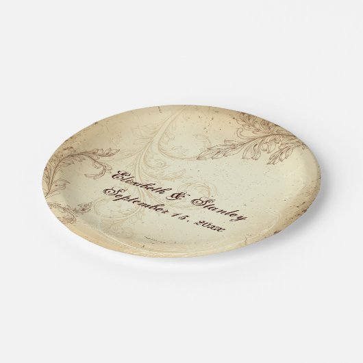 beige en bruin blad bruiloft papieren bordje (Gekanteld)