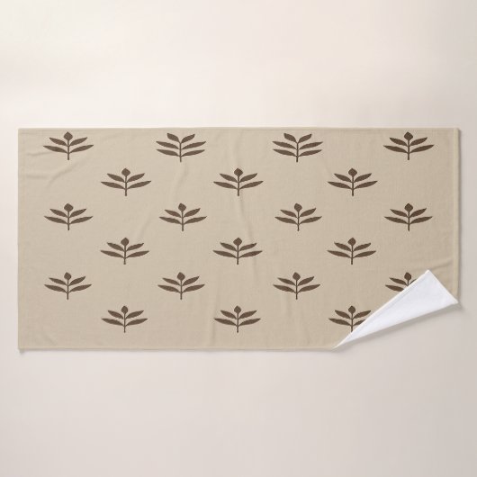 Beige en bruine bladeren badhanddoek (Badhanddoek)
