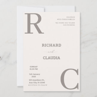 Beige en bruine eenvoudige minimalistische bruilof kaart