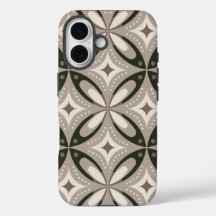 Beige en bruine retro cirkelvormen iPhone 16 hoesje