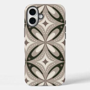 Beige en bruine retro cirkelvormen iPhone 16 plus hoesje