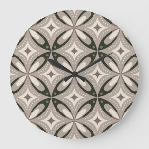 Beige en bruine retro cirkelvormen grote klok
