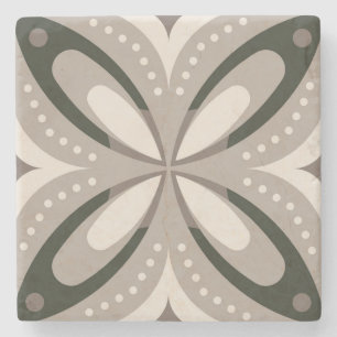 Beige en bruine retro cirkelvormen stenen onderzetter