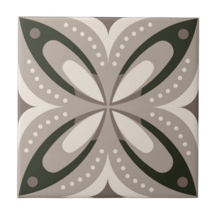 Beige en bruine retro cirkelvormen tegeltje