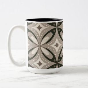 Beige en bruine retro cirkelvormen tweekleurige koffiemok